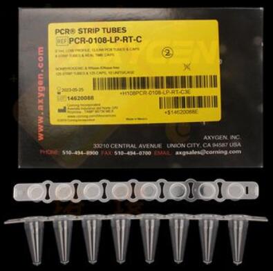 Axygen愛(ài)思進(jìn)0.1透明八連管和八聯(lián)管蓋，PCR-0108-LP-RT-C