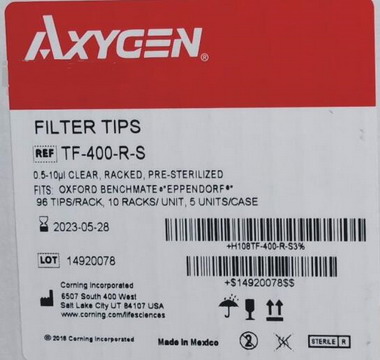 Axygen愛思進進口吸頭，10ul帶濾芯盒裝滅菌加長吸頭TF-400-R-S 